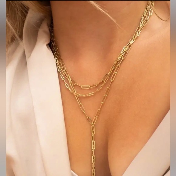 Gold Plated Paperclip Necklace, Multilayer, Minimalist, Boho, Statement - Picture 4 of 6